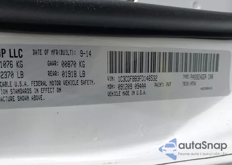 2015 Dodge Dart Sxt из США, поврежденный, VIN 1C3CDFBB3FD146532